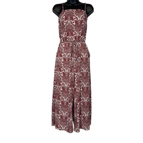 Maurices Pink Paisley Print Sleeveless Tie Waist Cropped Wide Leg Jumpsuit Sz XS - Picture 2 of 13
